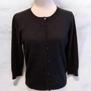 Talbots black 3/4 sleeve cardigan sweater.  Size M Petite.  EUC.